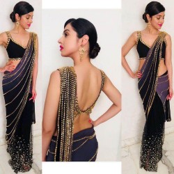 Black Color Cocktail Party Special Georgette Net Designer Saree